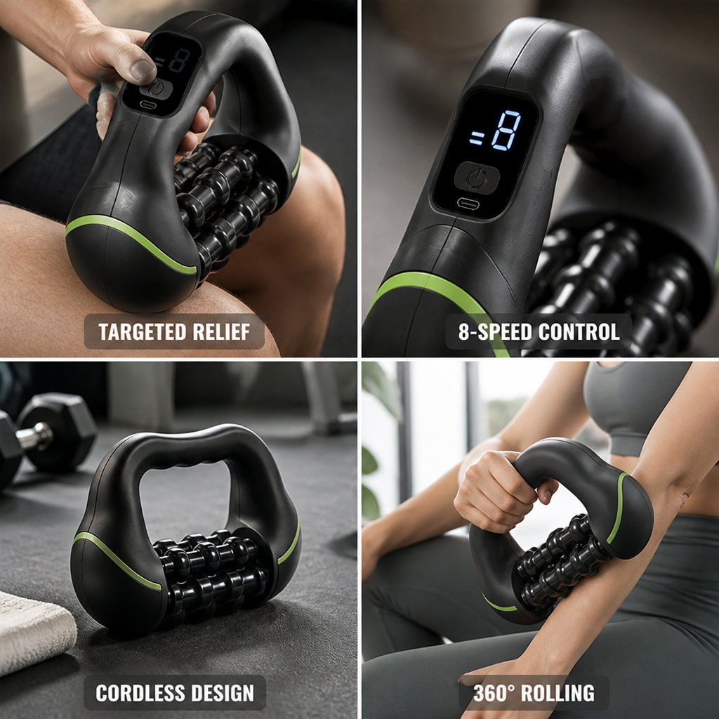 Handheld Massage Roller 360° Rolling 8-Speed Cordless