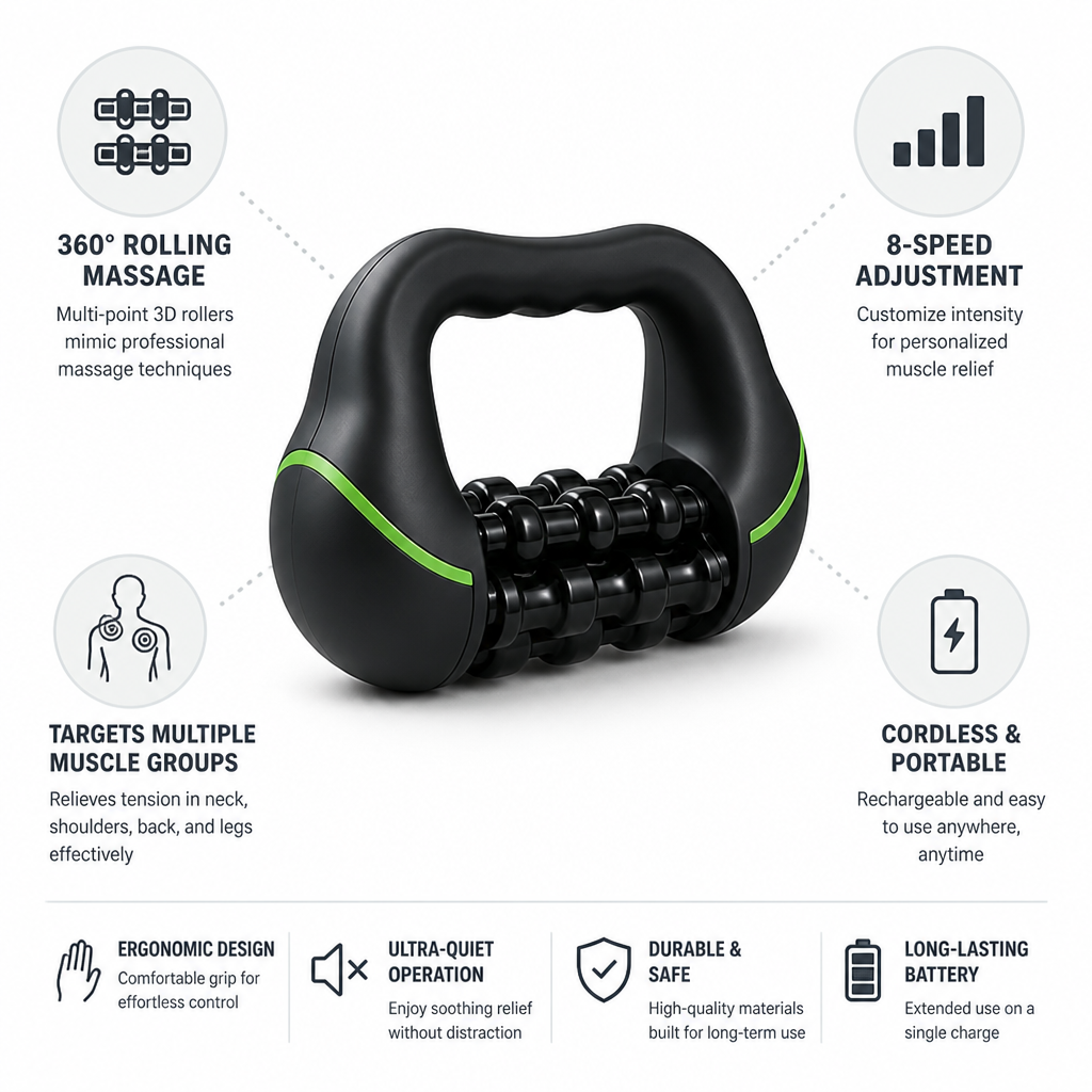 Handheld Massage Roller 360° Rolling 8-Speed Cordless