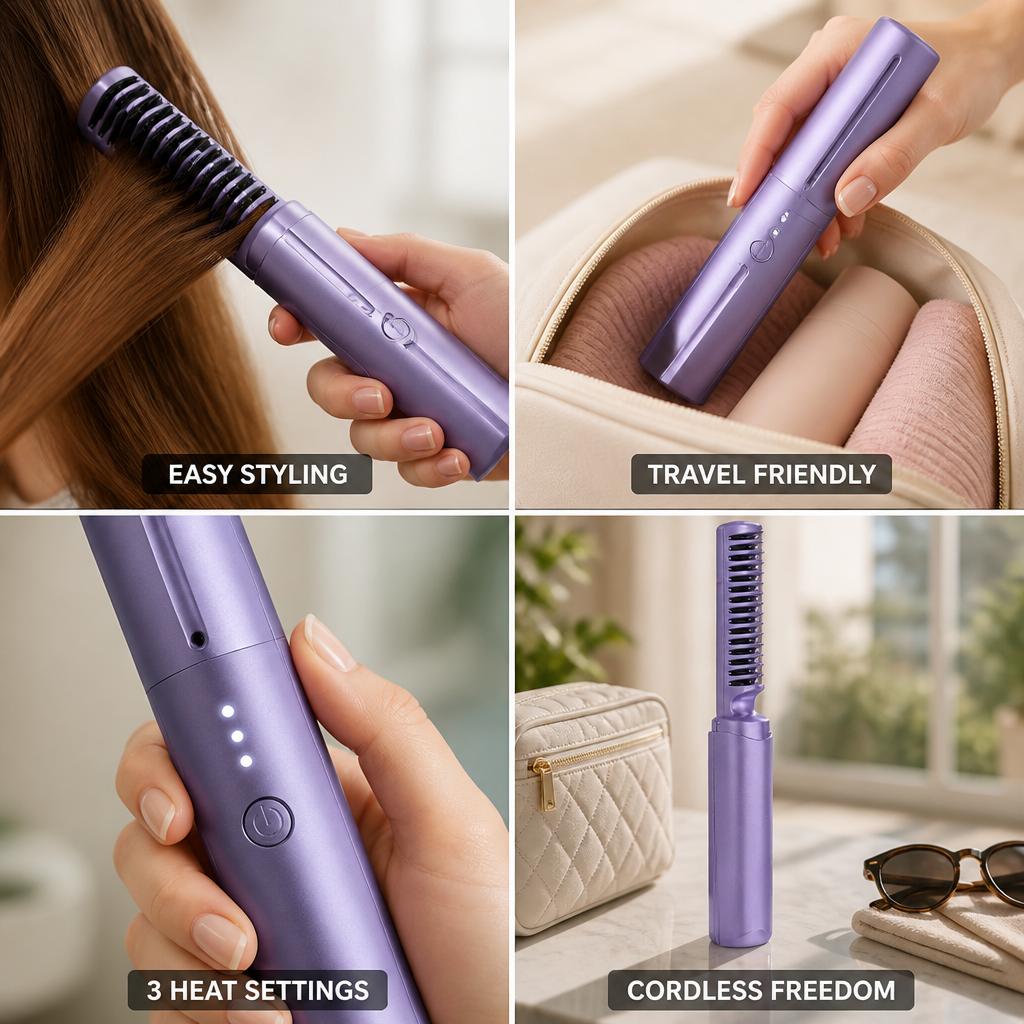 Heated Comb Cordless Travel Friendly 3 Heat Settings