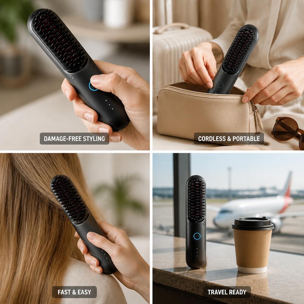 Heated Hair Brush Cordless Ceramic Travel Size