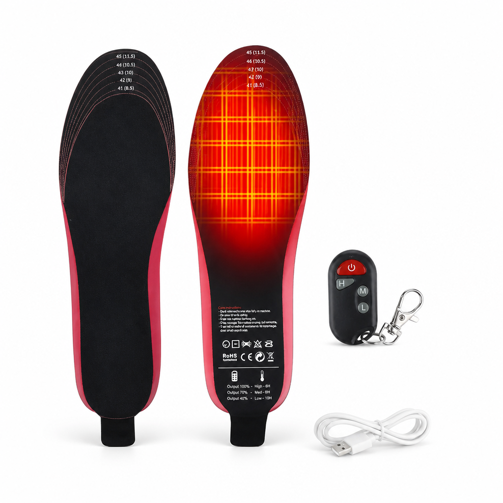 Heated Insoles Remote-Controlled 3 Heat Levels USB Rechargeable