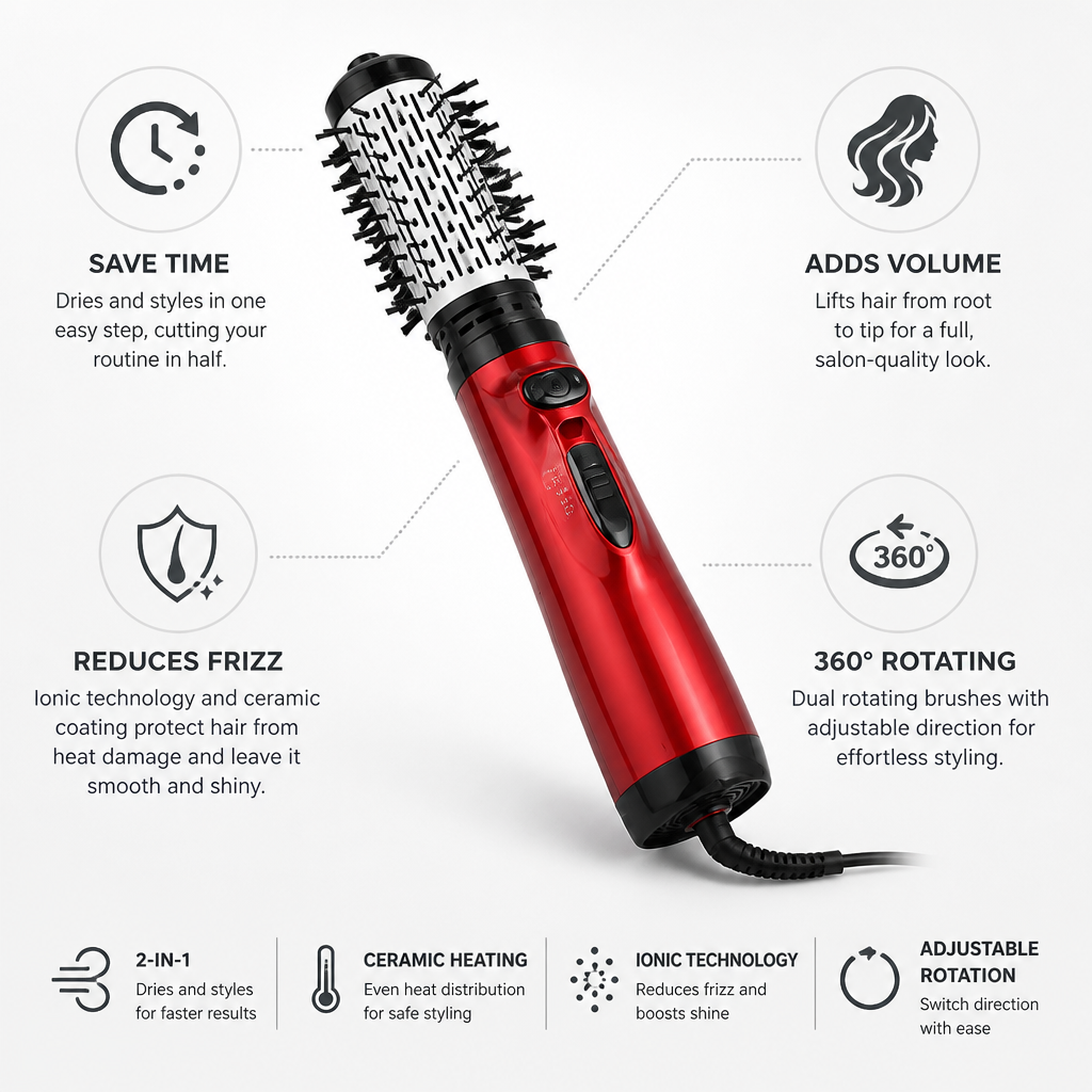 Hot Air Brush 360° Rotating Ionic & Ceramic