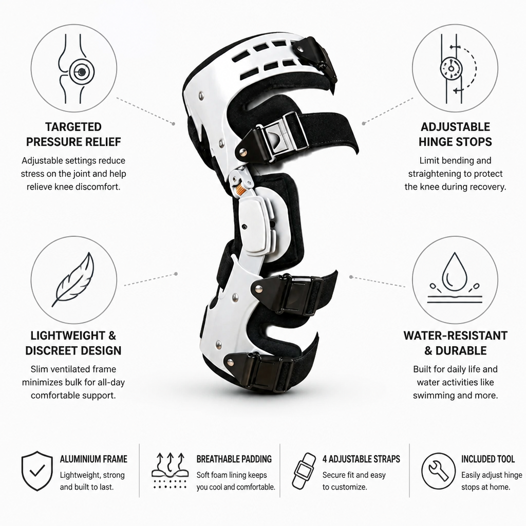 Knee Brace Adjustable Hinge Aluminium Frame & Breathable Padding