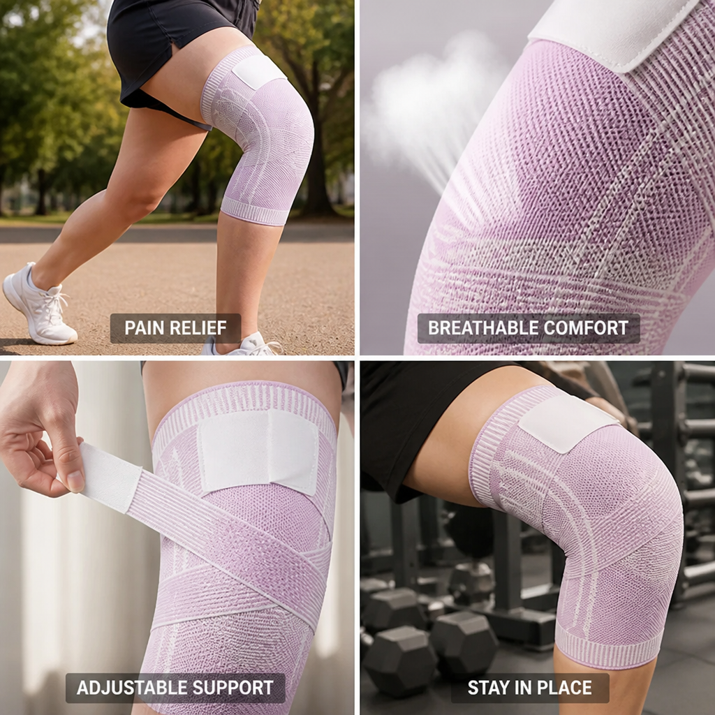 Knee Compression Sleeve 3D Knitted Breathable Adjustable Velcro Straps