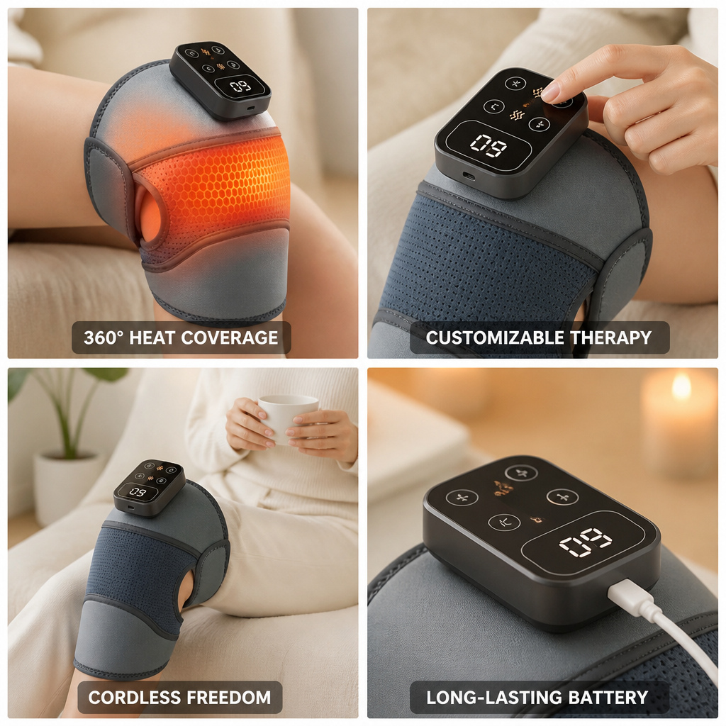 Knee Massager Cordless Heat & Vibration 10-Session Battery