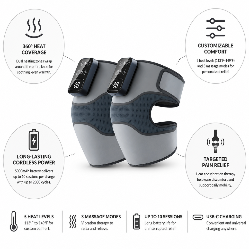 Knee Massager Cordless Heat & Vibration 10-Session Battery