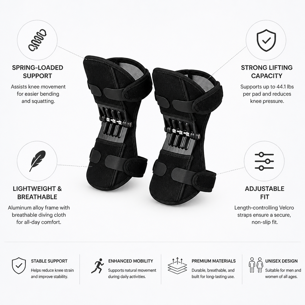 Knee Stabilizer Pads Spring-Loaded Aluminum Alloy Adjustable Velcro Straps