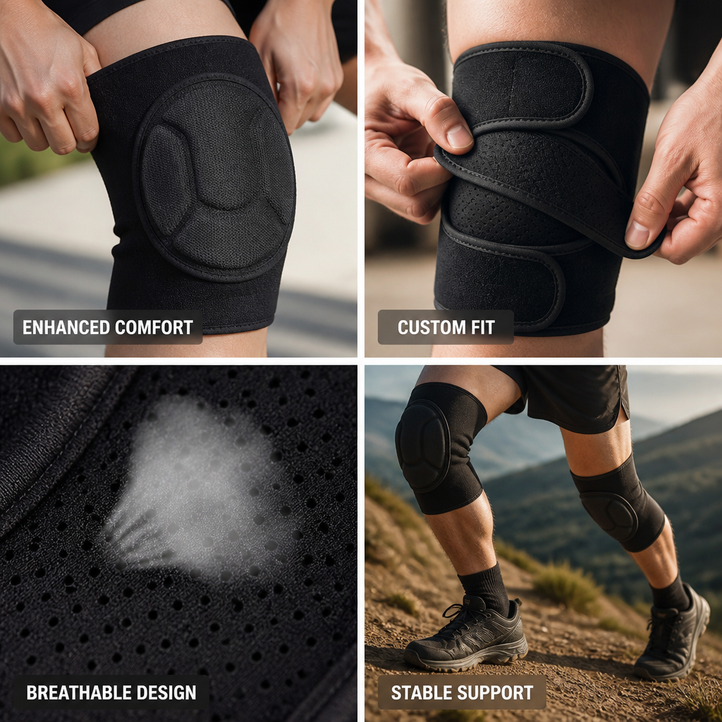 Knee Support Brace Adjustable Straps High-Density Padding Breathable Fabric