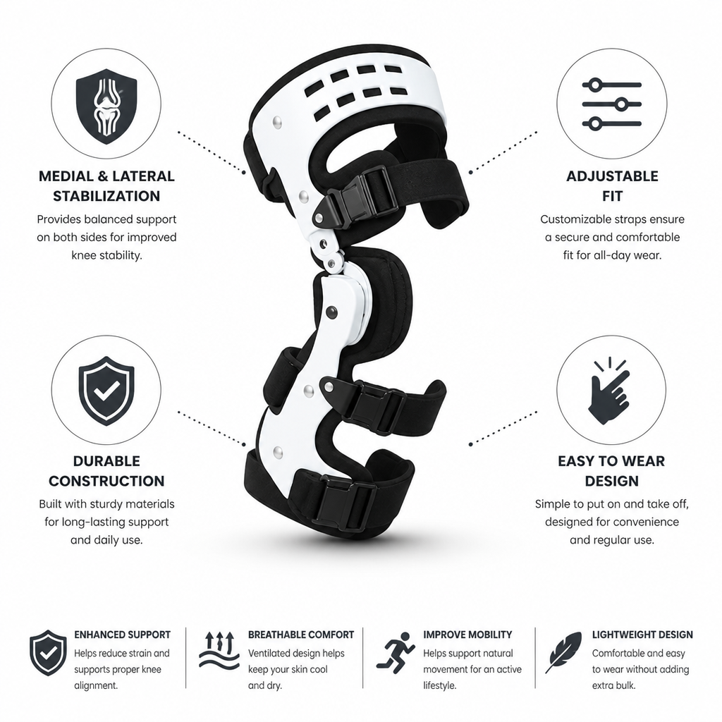 Knee Support Brace Medial & Lateral Stabilization Adjustable Fit