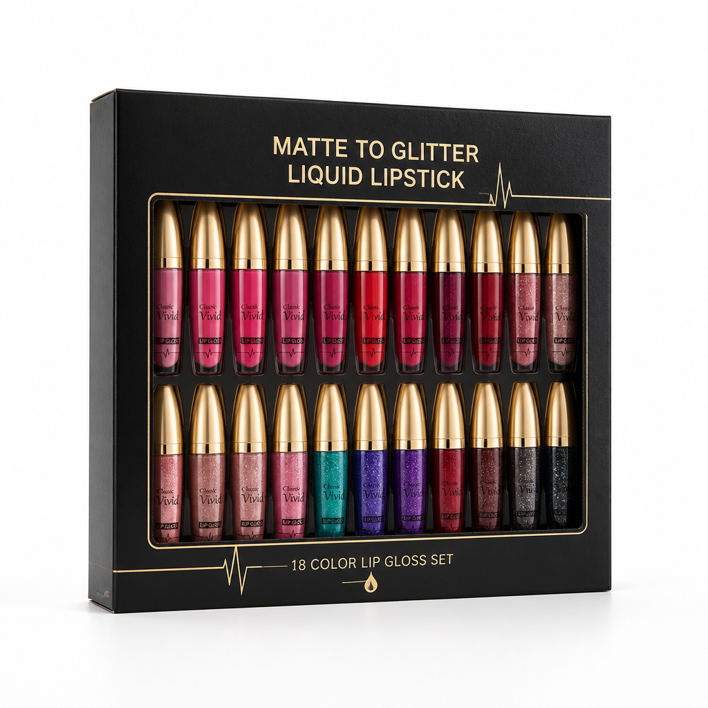 Lip Gloss Set 18-Color Matte & Shimmer Waterproof