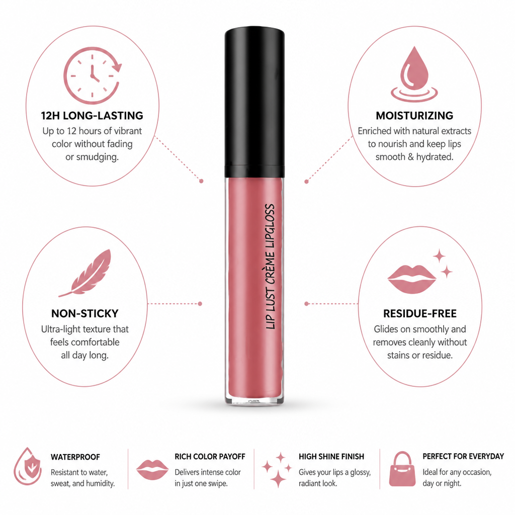 Lip Gloss Waterproof 12 Hour Moisturizing & Non-Sticky