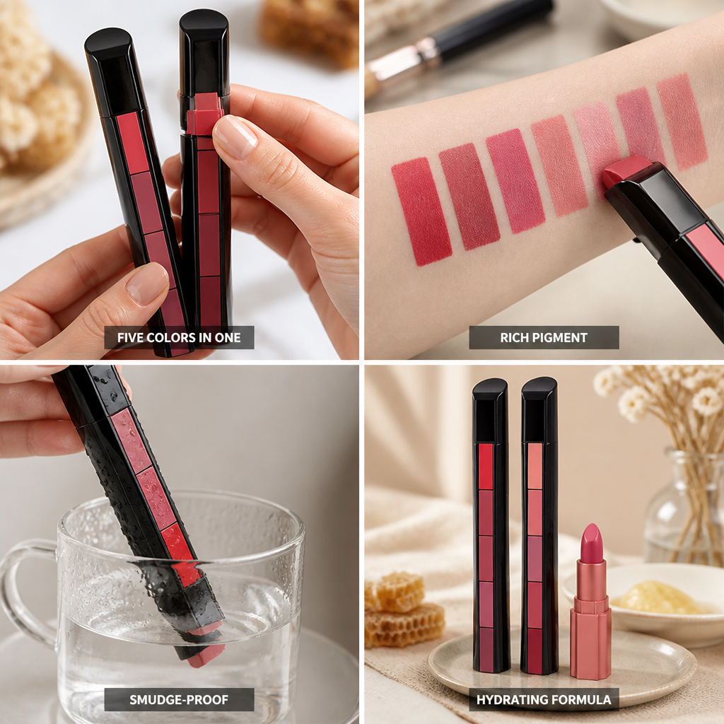 Lipstick Set 5-in-1 Switchable 10 Colors Hydrating Beeswax