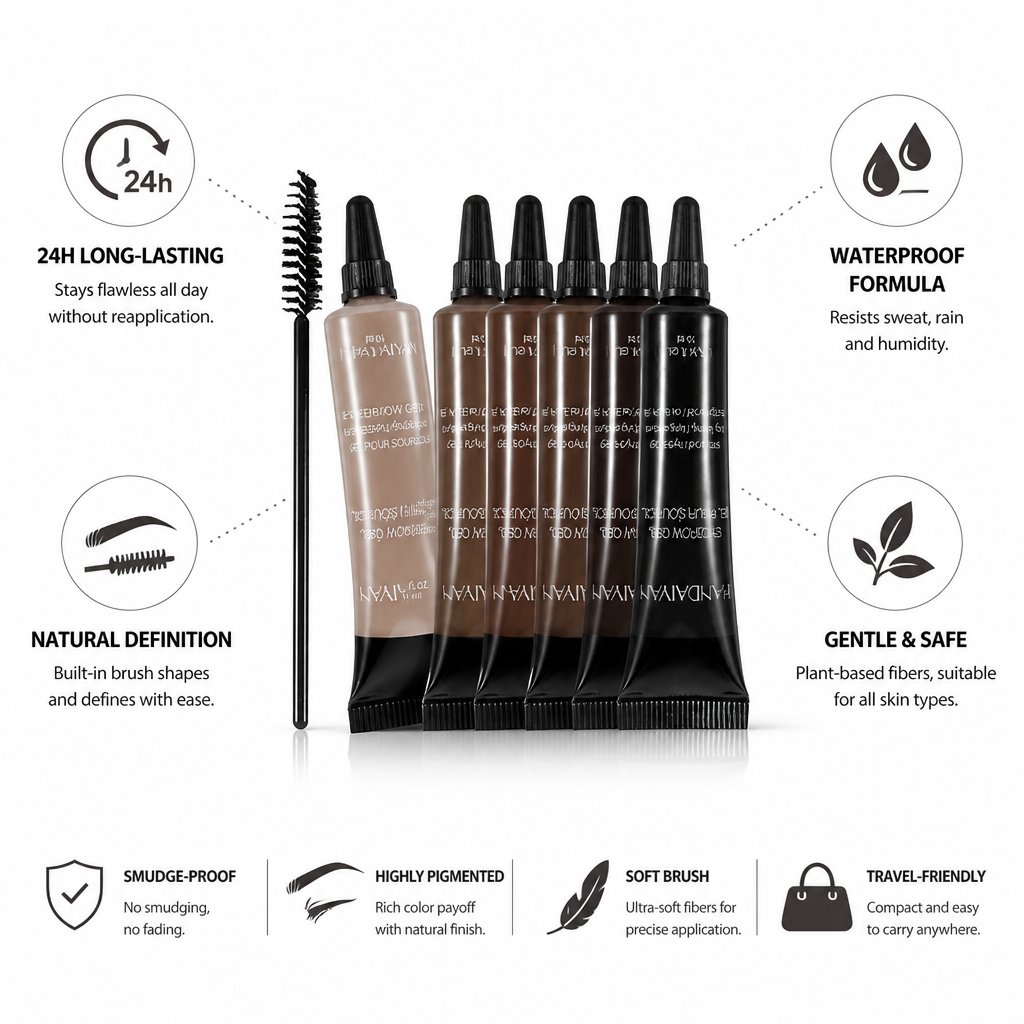 Liquid Brow Gel Waterproof 24H Natural Finish With Brush