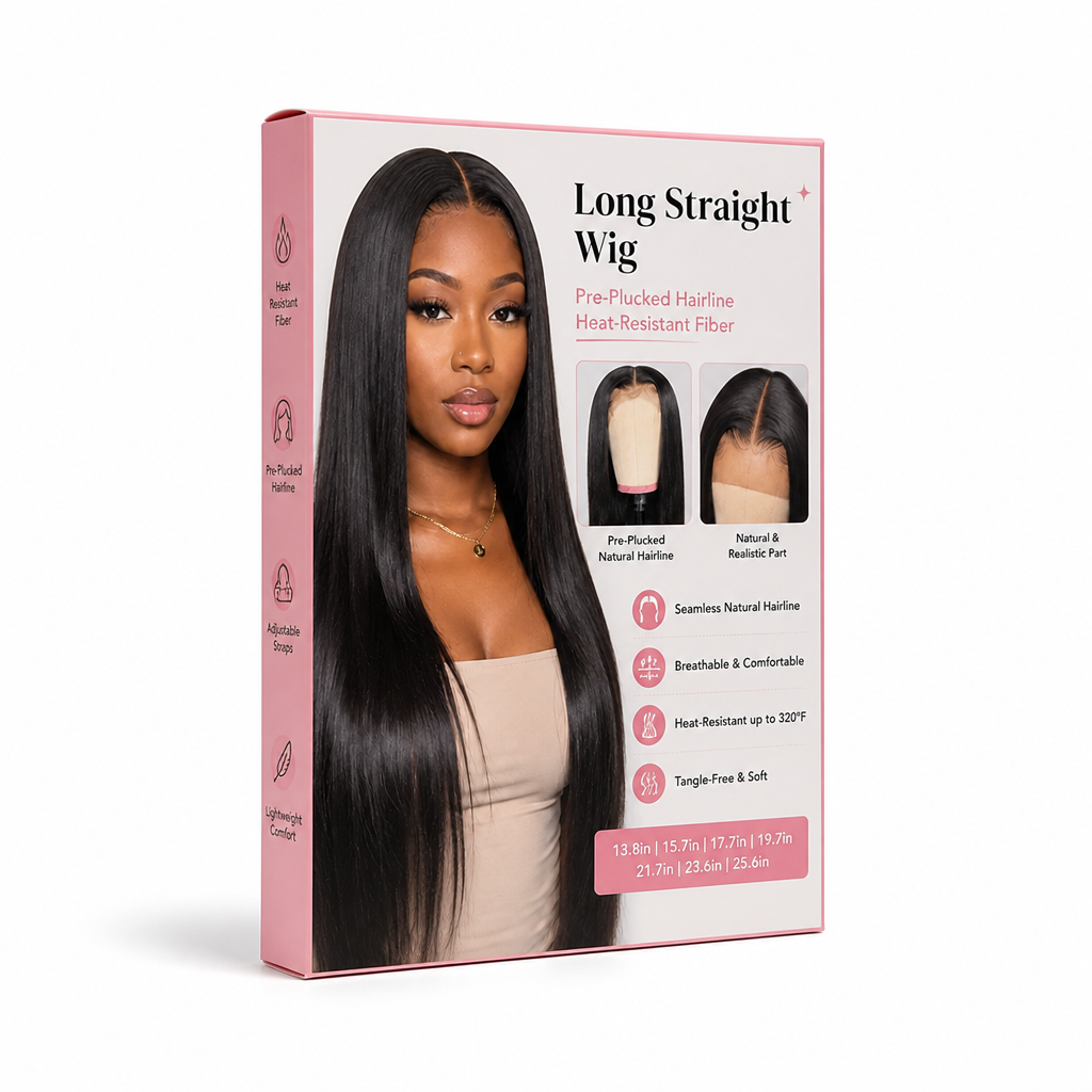 Long Straight Wig Pre-Plucked Hairline Heat-Resistant Fiber