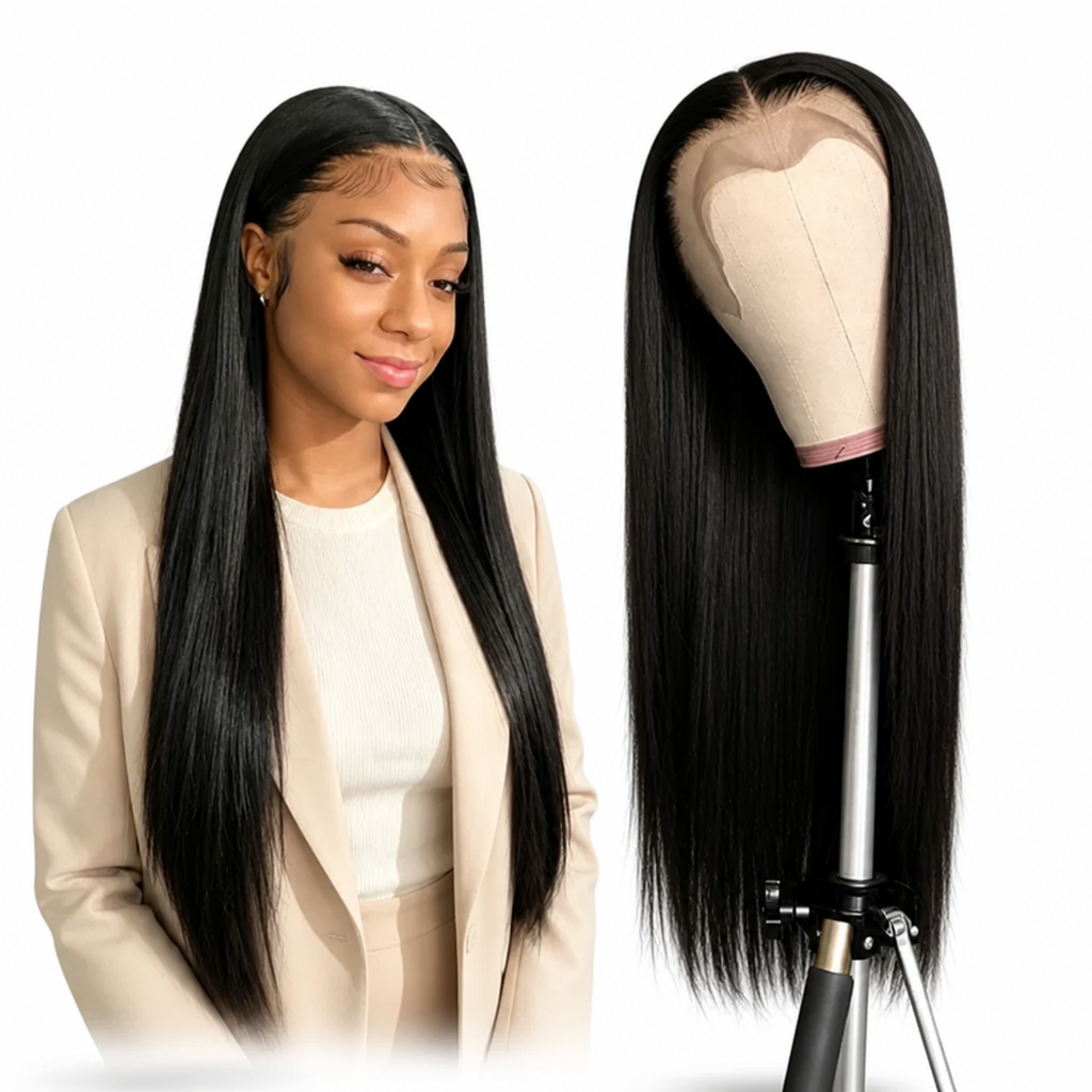 Long Straight Wig Pre-Plucked Hairline Heat-Resistant Fiber