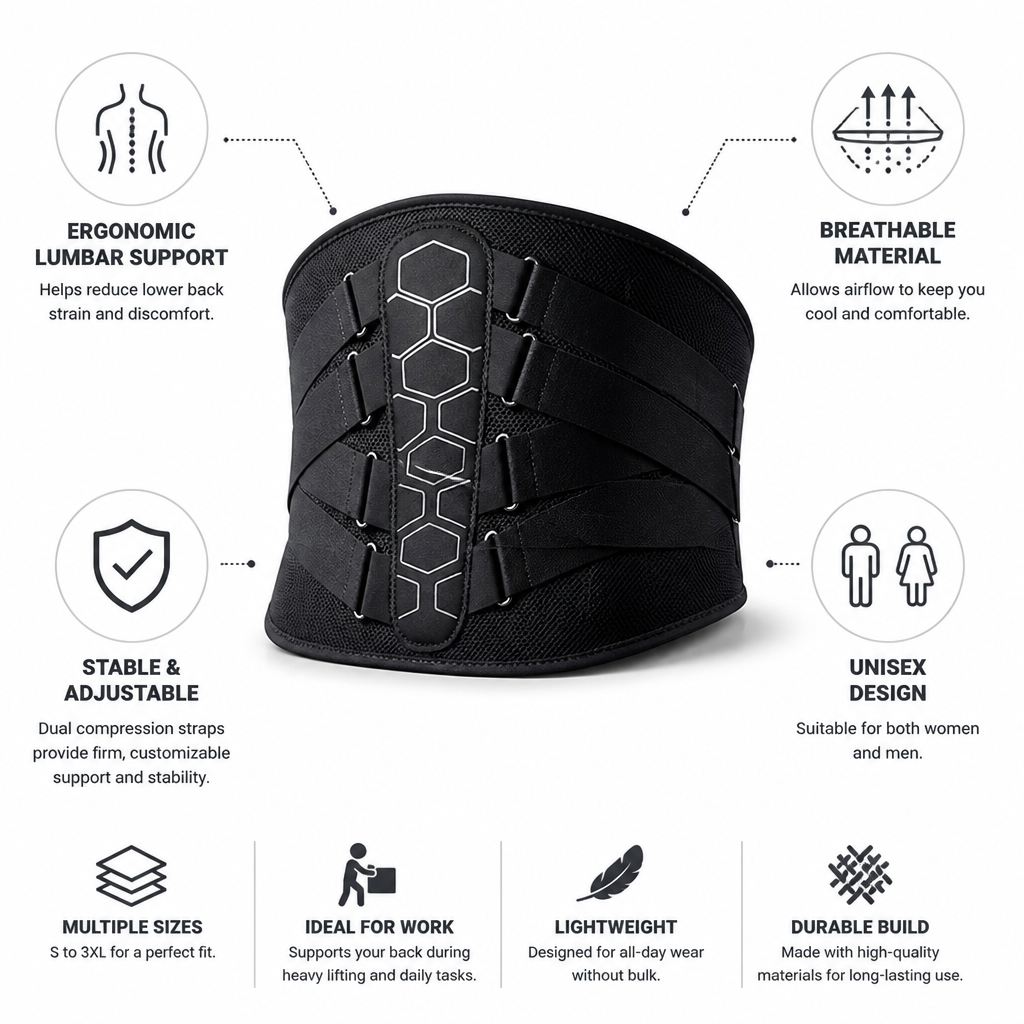 Lower Back Brace Ergonomic Lumbar Pad Breathable