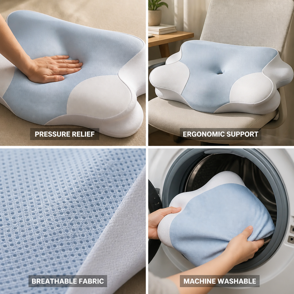 Lumbar Support Cushion Contoured Ergonomic Breathable & Washable Cover