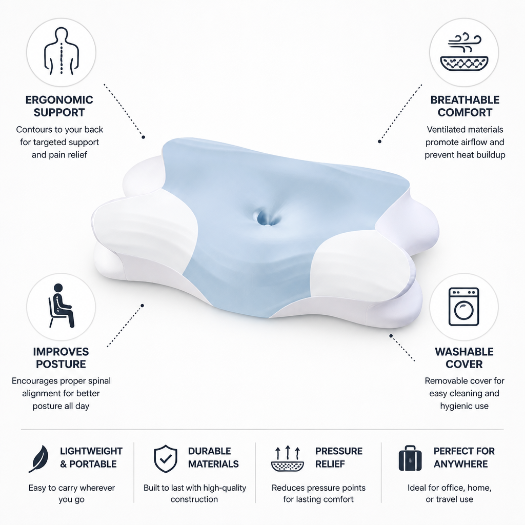 Lumbar Support Cushion Contoured Ergonomic Breathable & Washable Cover