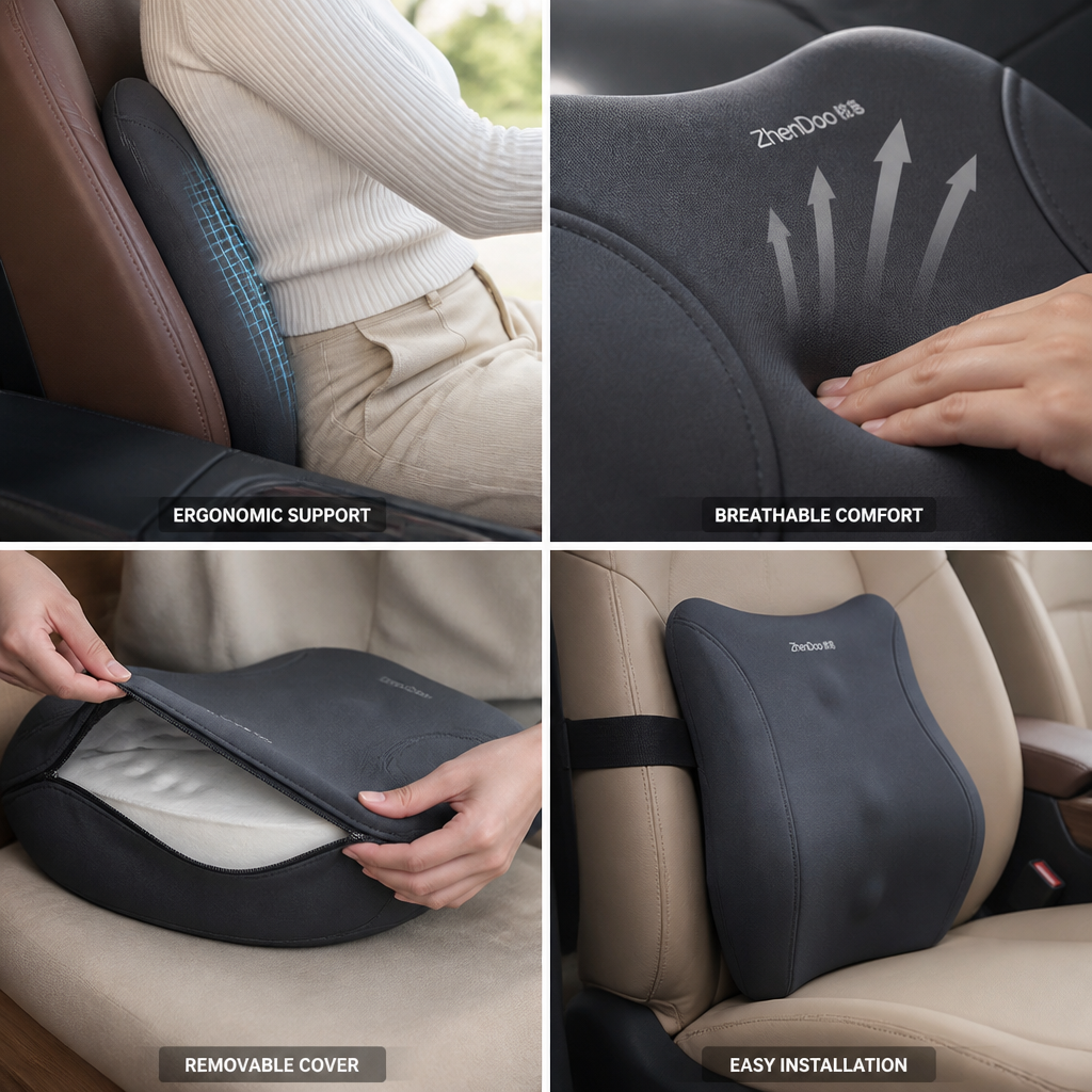 Lumbar Support Cushion Ergonomic Breathable Removable Cover