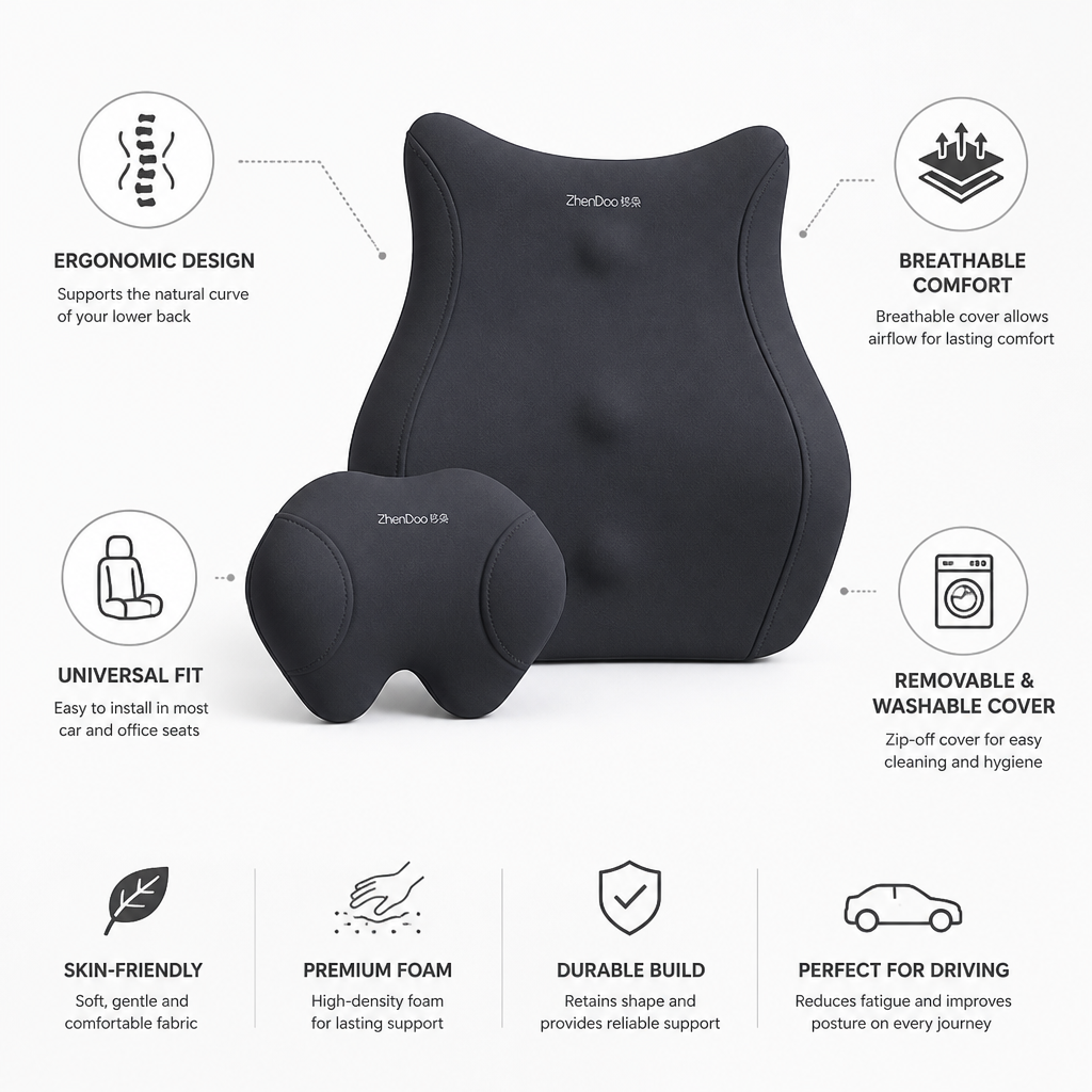 Lumbar Support Cushion Ergonomic Breathable Removable Cover
