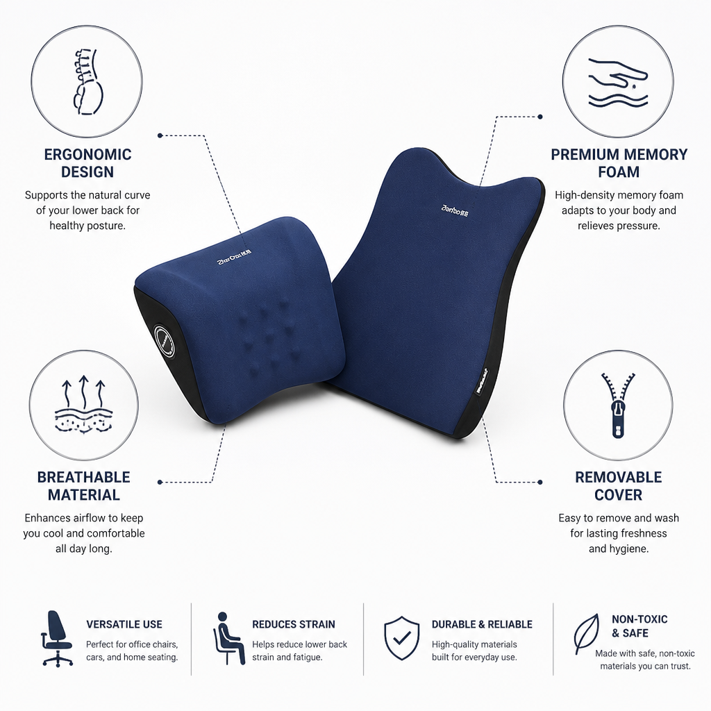 Lumbar Support Cushion Ergonomic Memory Foam Removable Cover