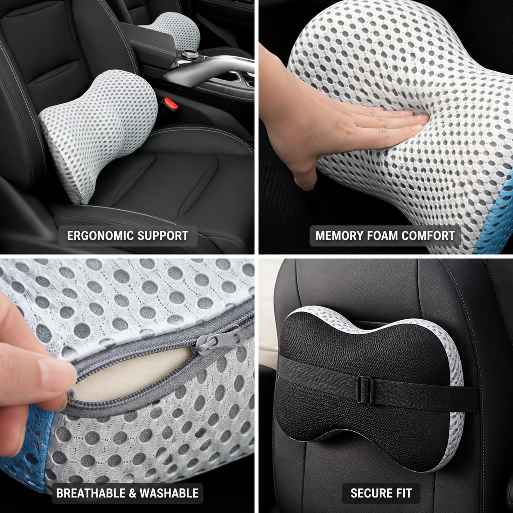 Lumbar Support Cushion Memory Foam Removable Mesh Cover
