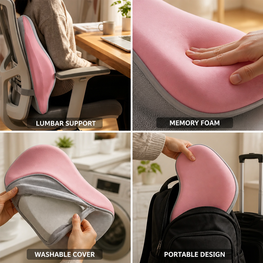 Lumbar Support Pillow Contouring Memory Foam Washable Cover