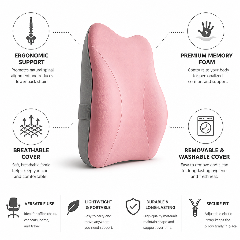 Lumbar Support Pillow Contouring Memory Foam Washable Cover