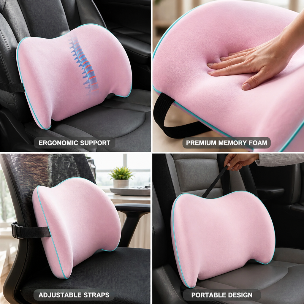 Lumbar Support Pillow Ergonomic Memory Foam Adjustable Straps