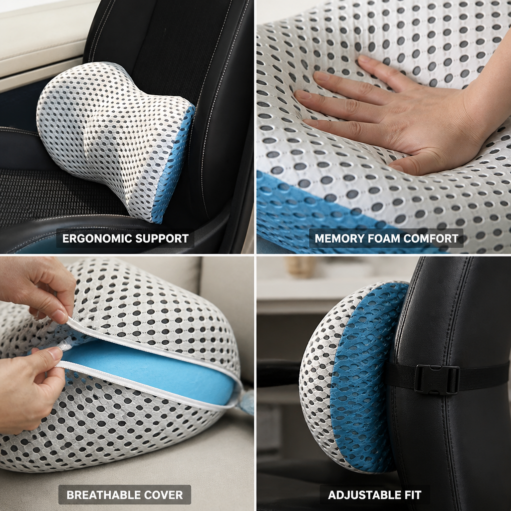 Lumbar Support Pillow Orthopedic Memory Foam Removable Washable Cover