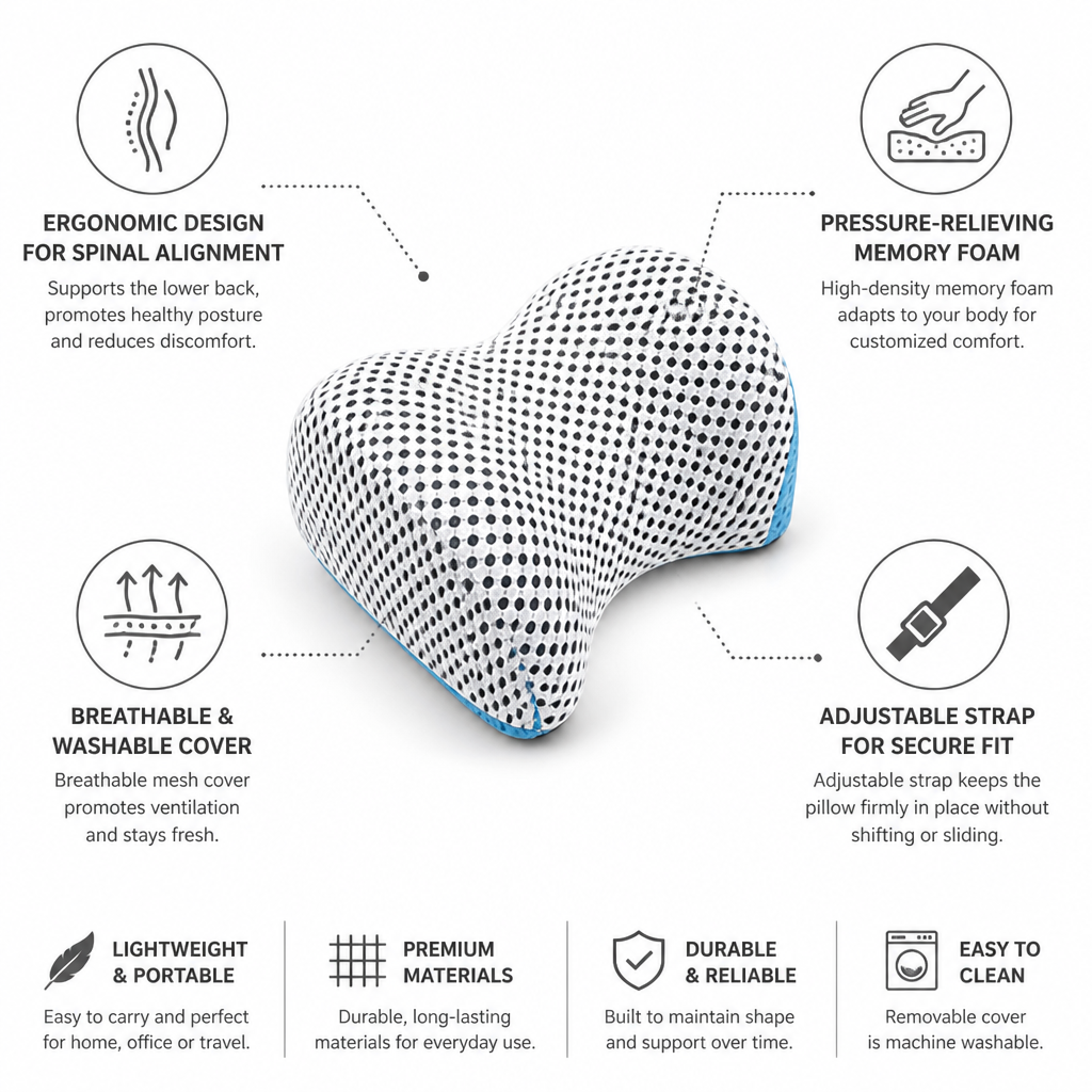 Lumbar Support Pillow Orthopedic Memory Foam Removable Washable Cover