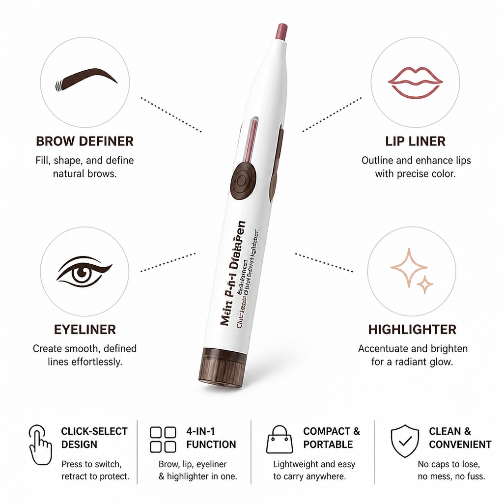 Makeup Pen 4-in-1 Click-Select Brow Lip Eyeliner Highlighter