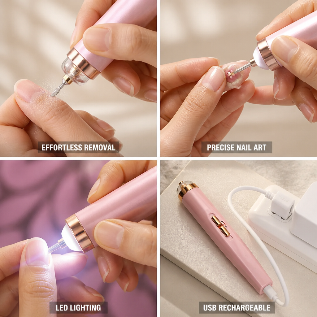 Manicure Kit Electric Nail Drill LED Light USB Rechargeable