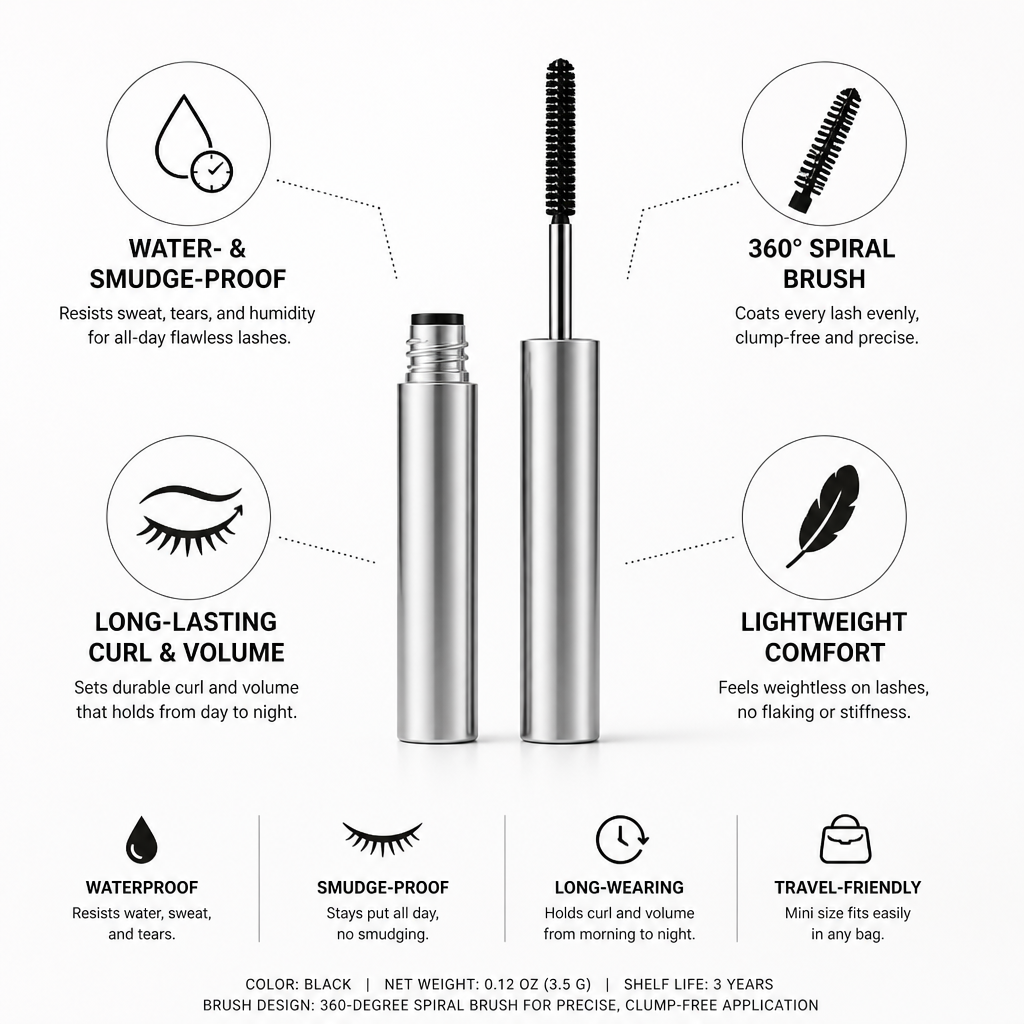 Mascara 360° Spiral Brush Lash-Lifting Smudge-Proof & Waterproof