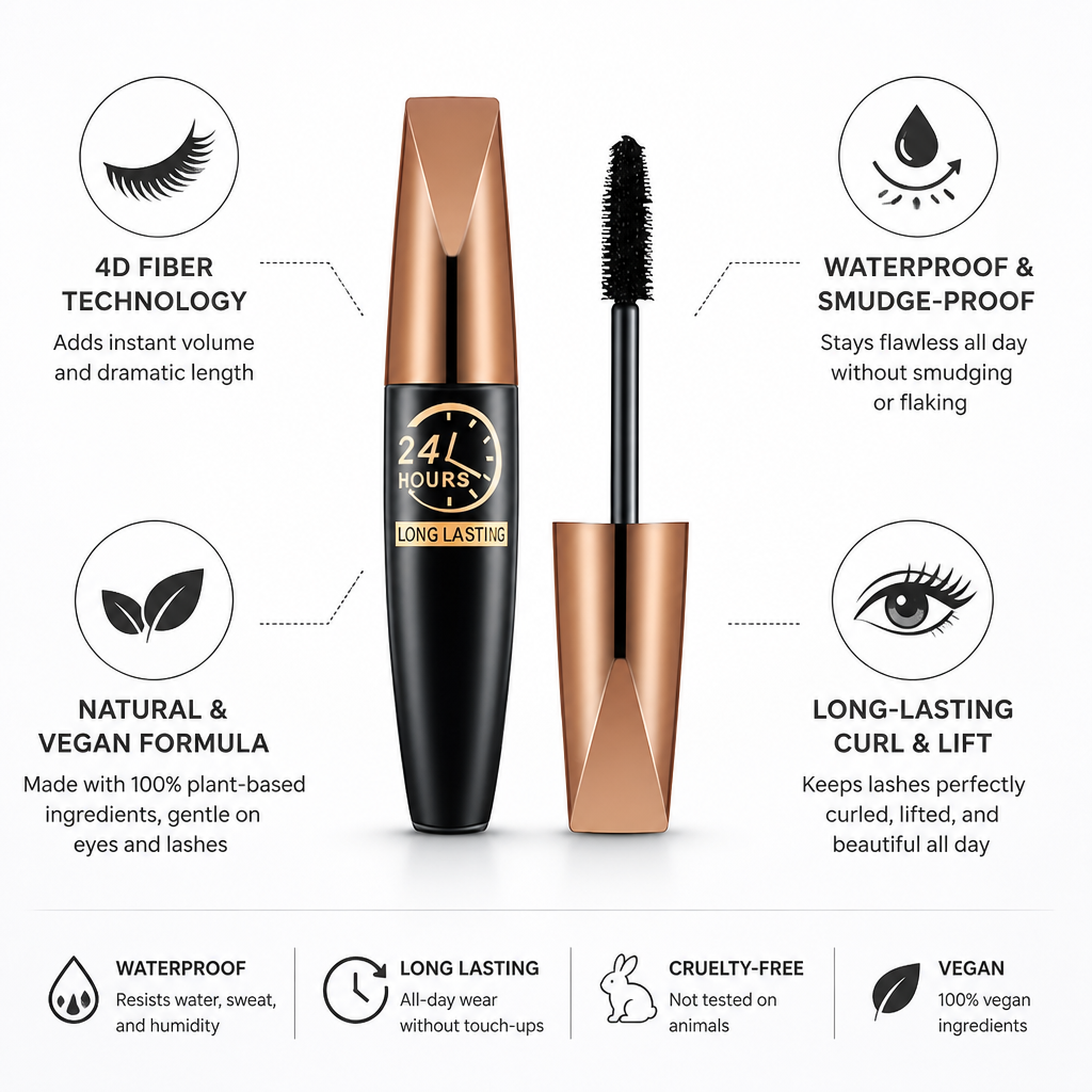 Mascara 4D Silk Fiber Waterproof & Smudge-Proof Vegan