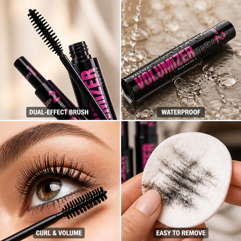 Mascara Dual-Effect Brush Curling & Volumizing Waterproof Smudge-Proof