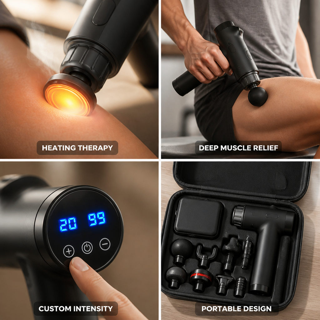 Massage Gun Deep Tissue LED Heating 7 Attachments