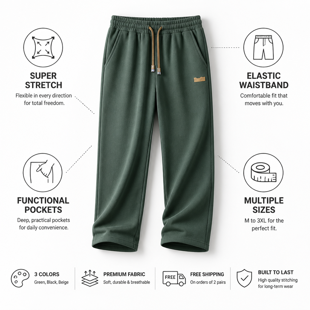 Men's Stretch Pants Super-Stretch Elastic Waistband & Pockets