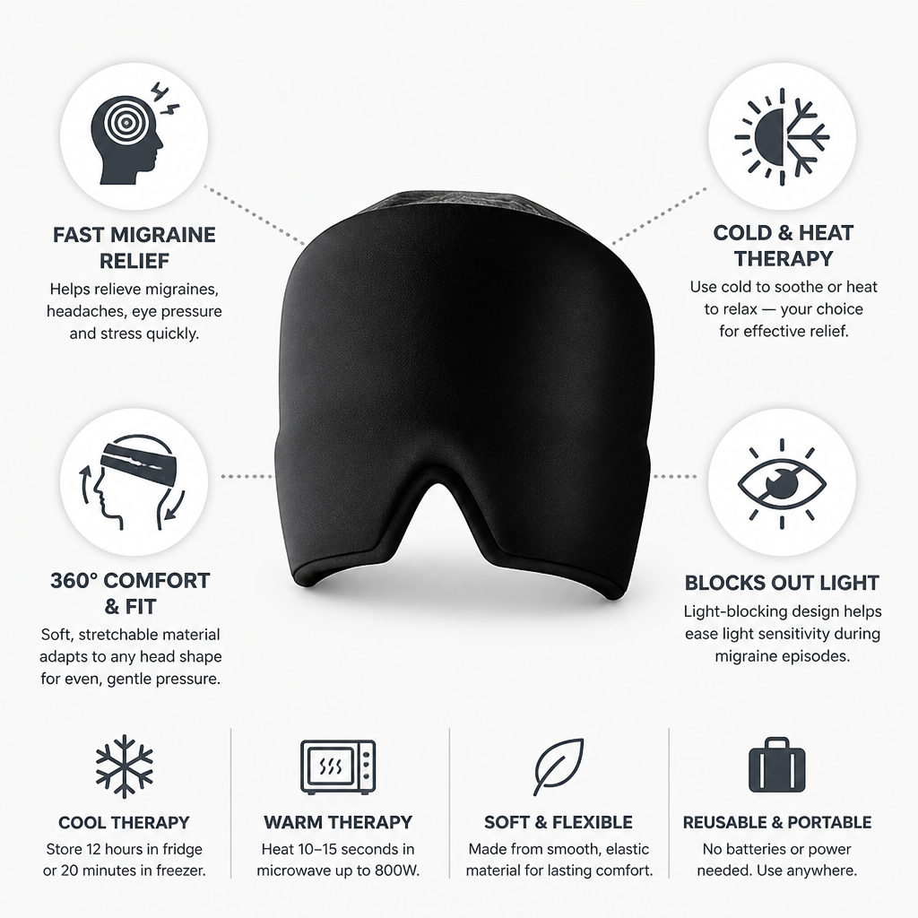 Migraine Relief Cap Cold & Heat Therapy Adjustable Fit