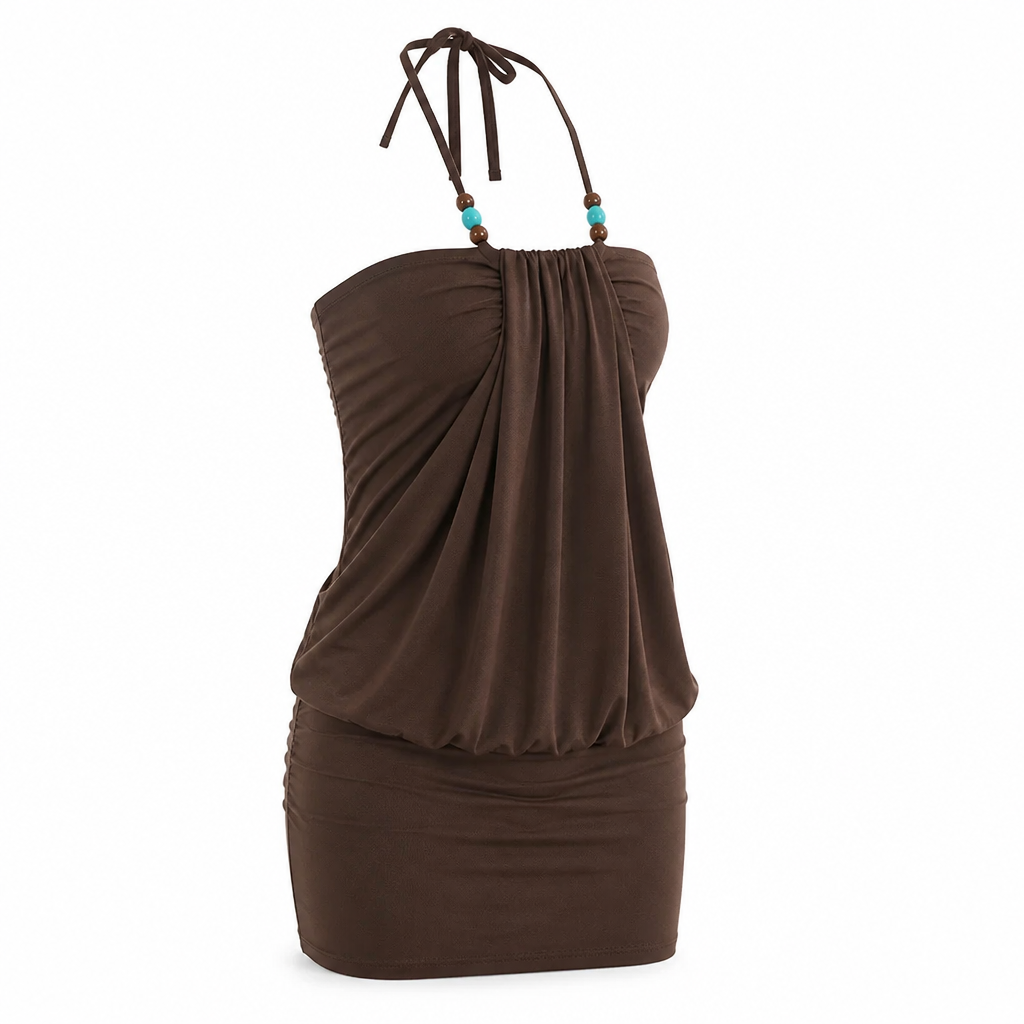 Mini Dress Halter Neck Draped Front Bodycon