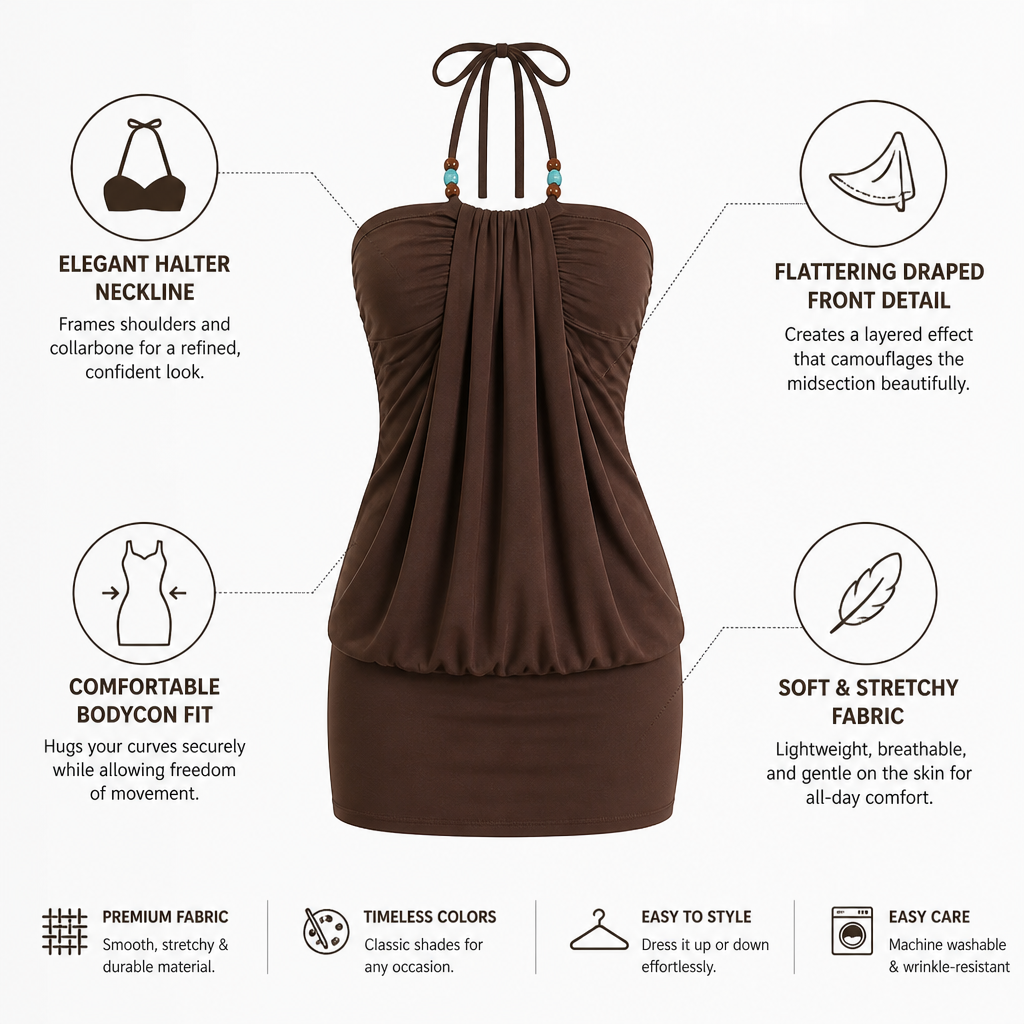 Mini Dress Halter Neck Draped Front Bodycon