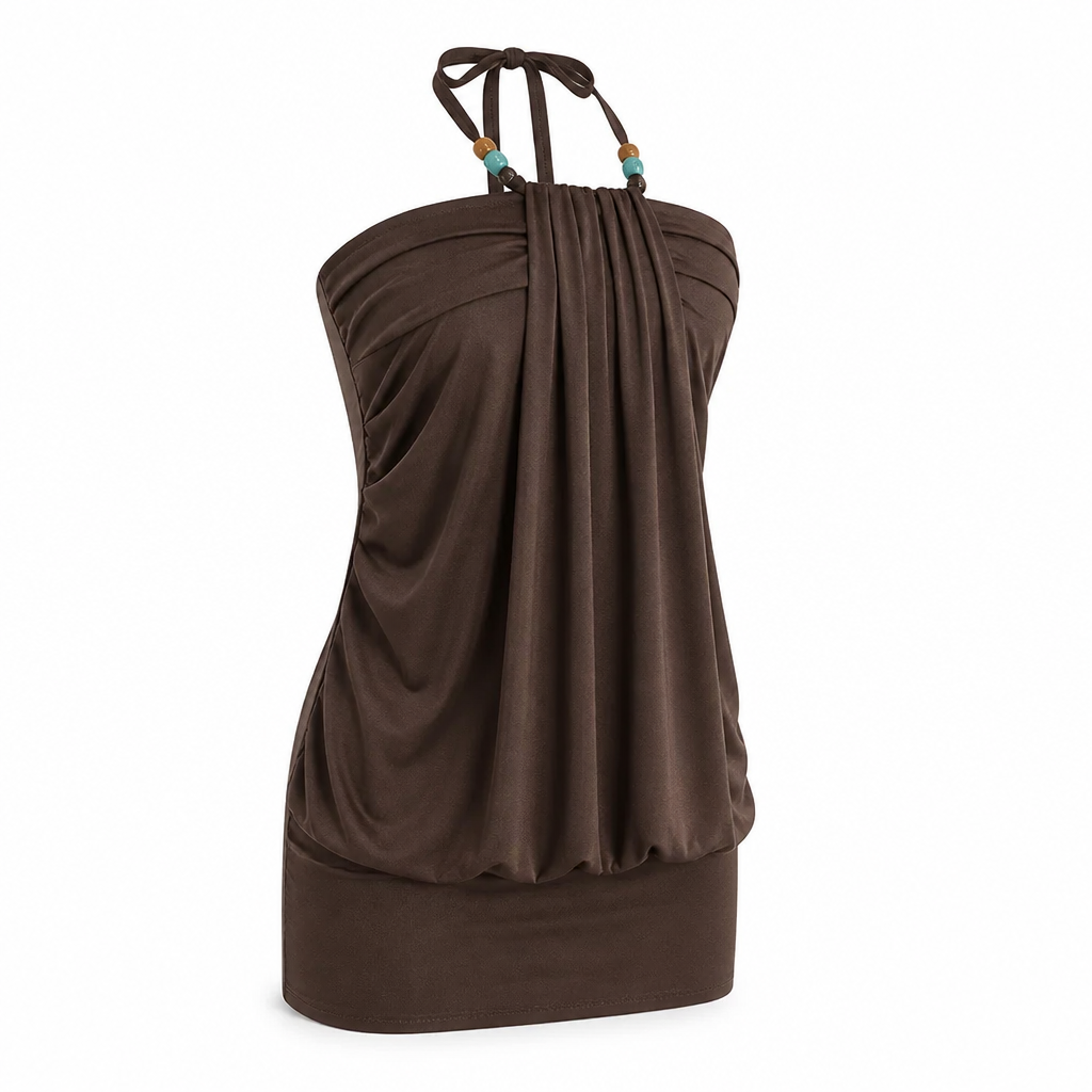 Mini Dress Halter Neck Draped Front Bodycon