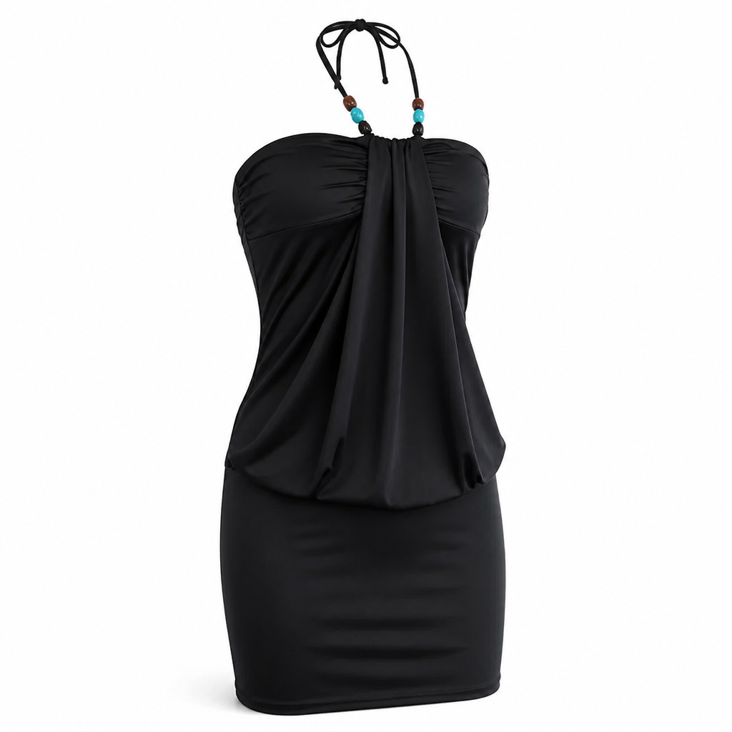 Mini Dress Halter Neck Draped Front Bodycon
