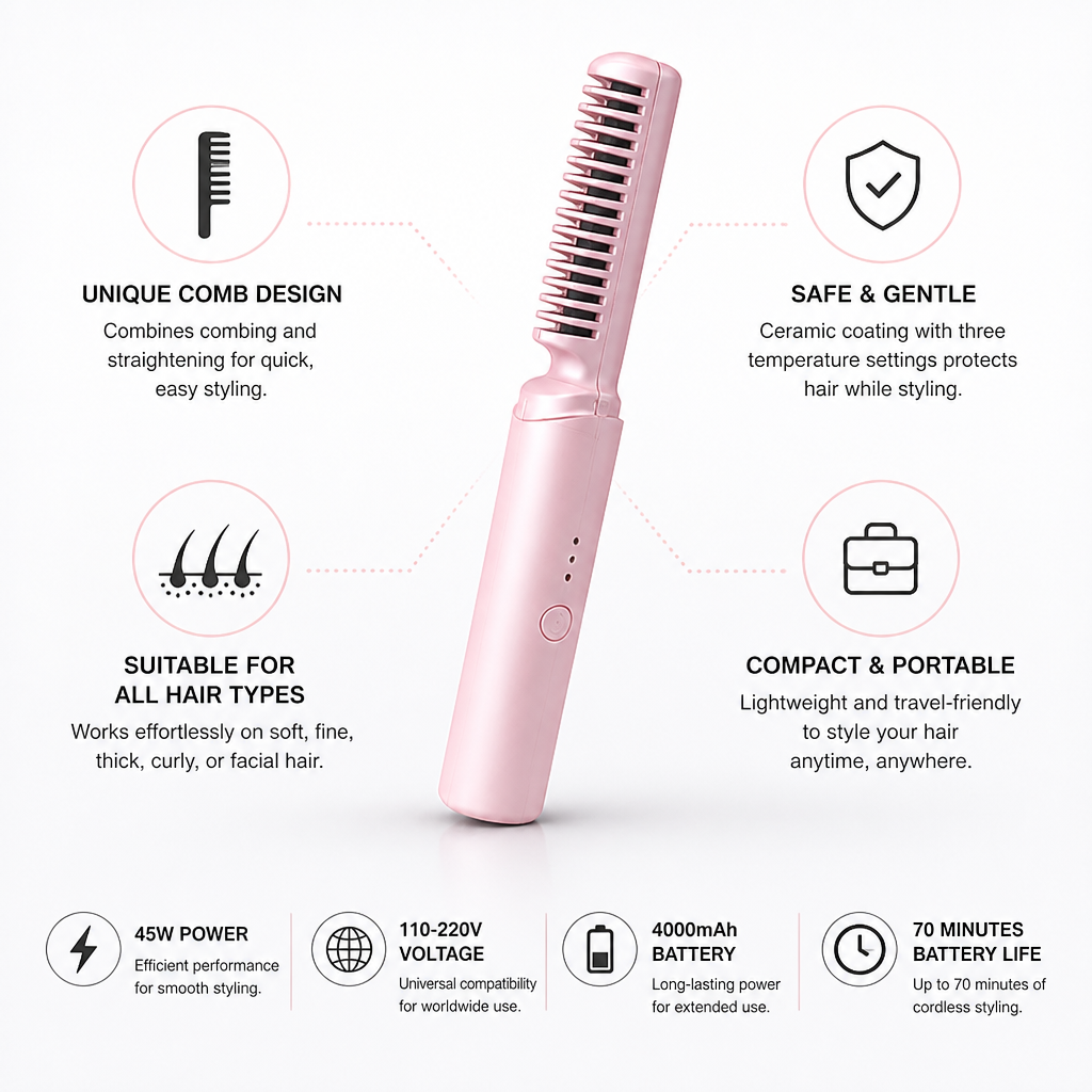Mini Hair Styler Ceramic-Coated USB Rechargeable