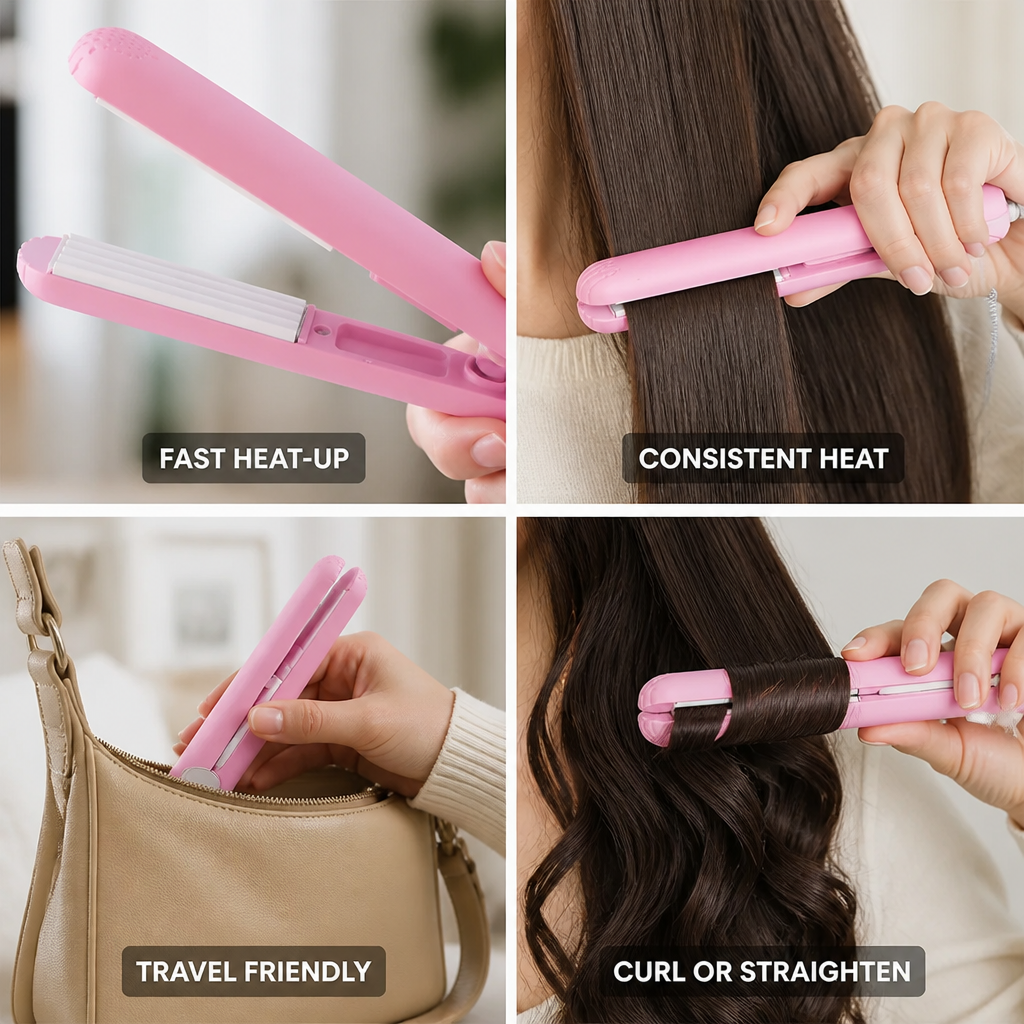 Mini Hair Styler Curler & Straightener Ceramic Tourmaline