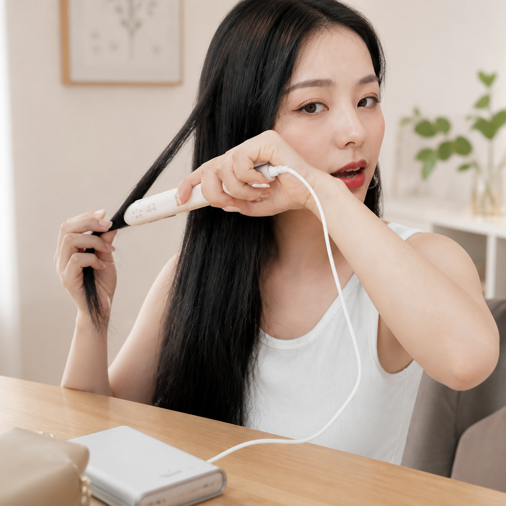 Mini Hair Styler Straightener & Curler Ceramic-Coated USB-Powered