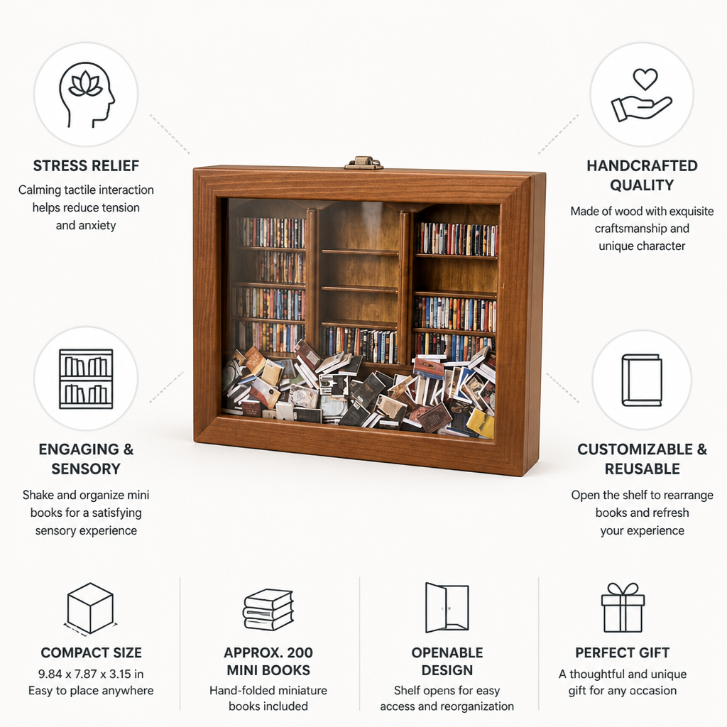 Miniature Wooden Shelf Handcrafted With Mini Books
