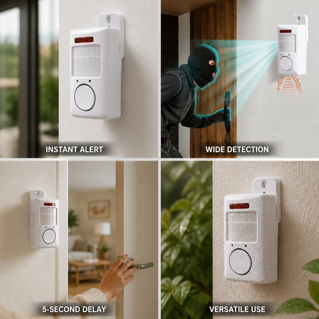 Motion Sensor Alarm 5m Infrared Detection 105dB Siren