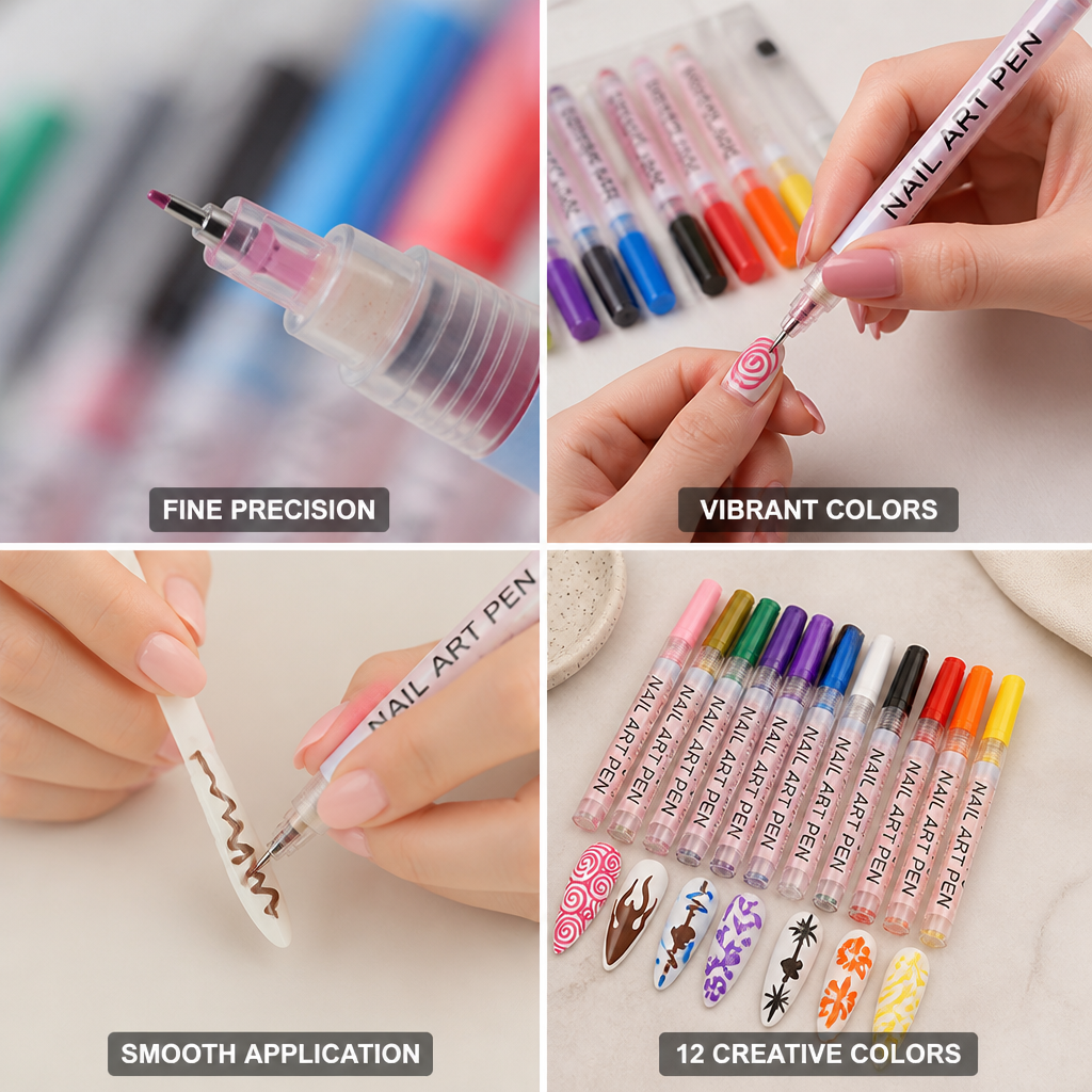 Nail Art Pen Set 0.5mm Fine Tip 12 Colors