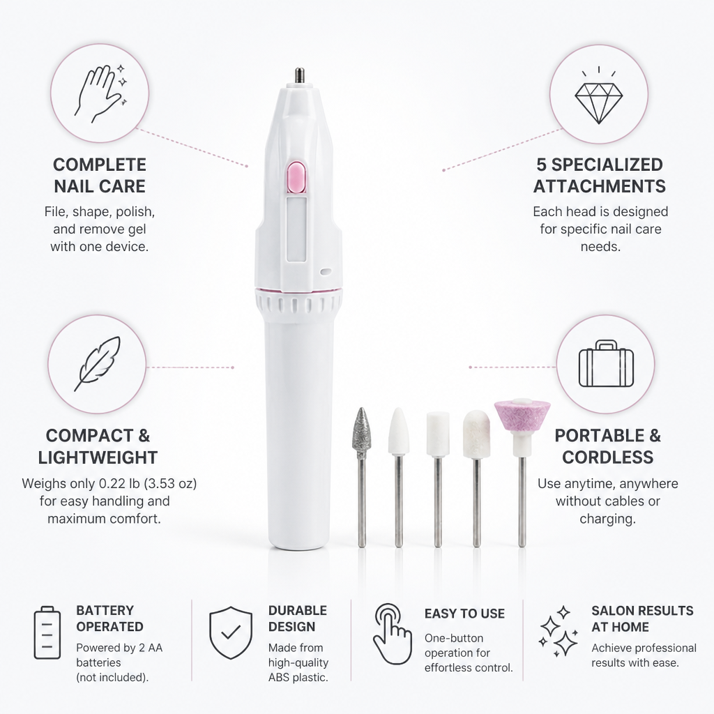Nail Care Set Cordless 5 Interchangeable Attachments